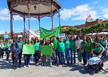Profesores en la concentración de hoy en la plaza de Cervantes