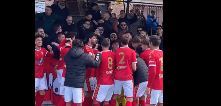 El equipo rojillo celebra la victoria con sus seguidores en el campo del Villaverde (Fotos y videos RSD Alcalá)