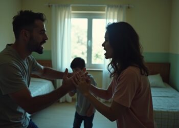 Imagen creada con IA de una agresión machista delante de un menor