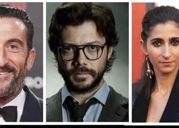 De izquierda a derecha, Luis Zahera, Álvaro Morte y Alba Flores