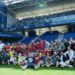 Foto CD Coria. El equipo extremeño celebra su ascenso a primera tras derrotar al Oviedo Vetusta en el estadio Carlos Tartiere
