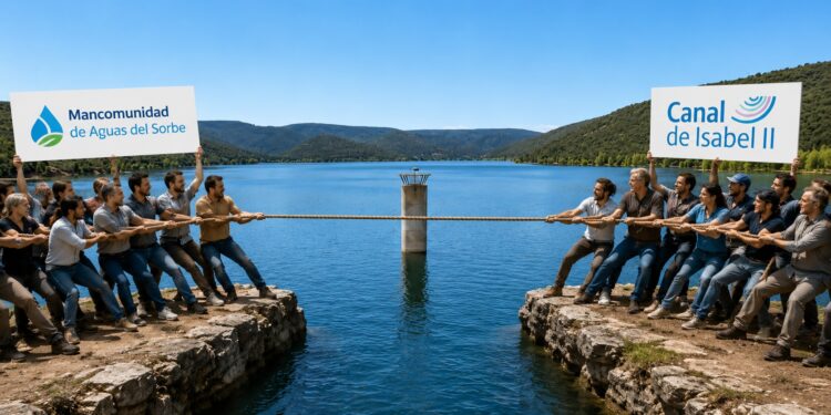 Fotografía del embalse de Beleña en el río Sorbe tratada con IA